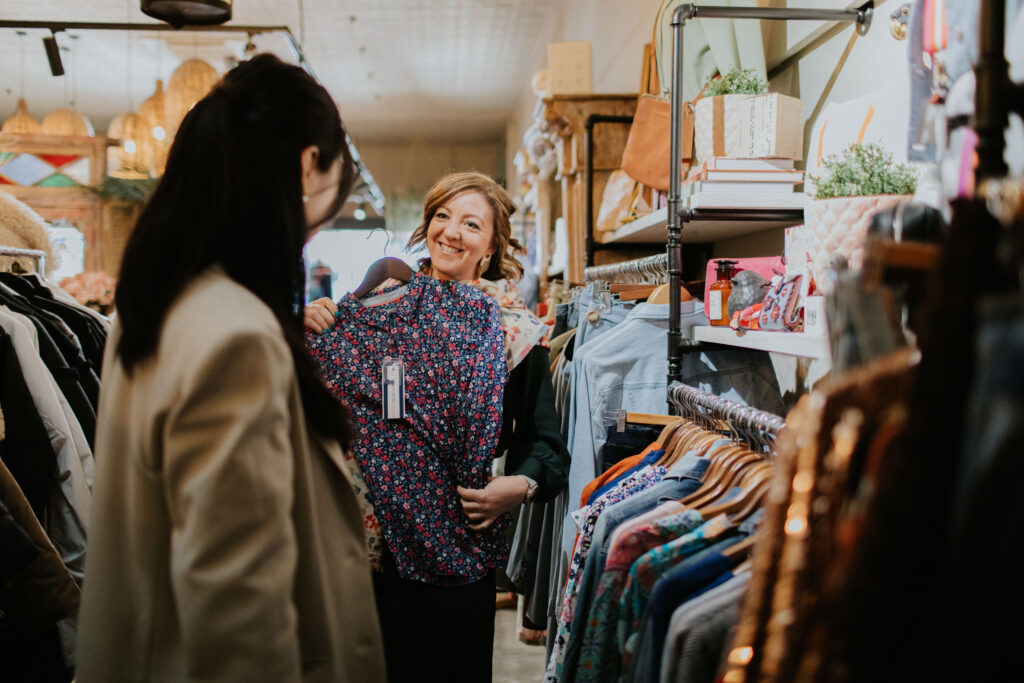Two women shopping for clothes